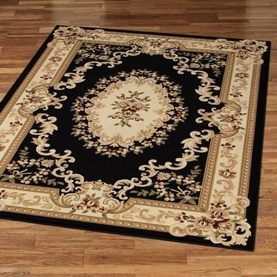 Touch of Class "Grand Aubusson Rectangle Rug, 5'3"" x 7'6"", Black"
