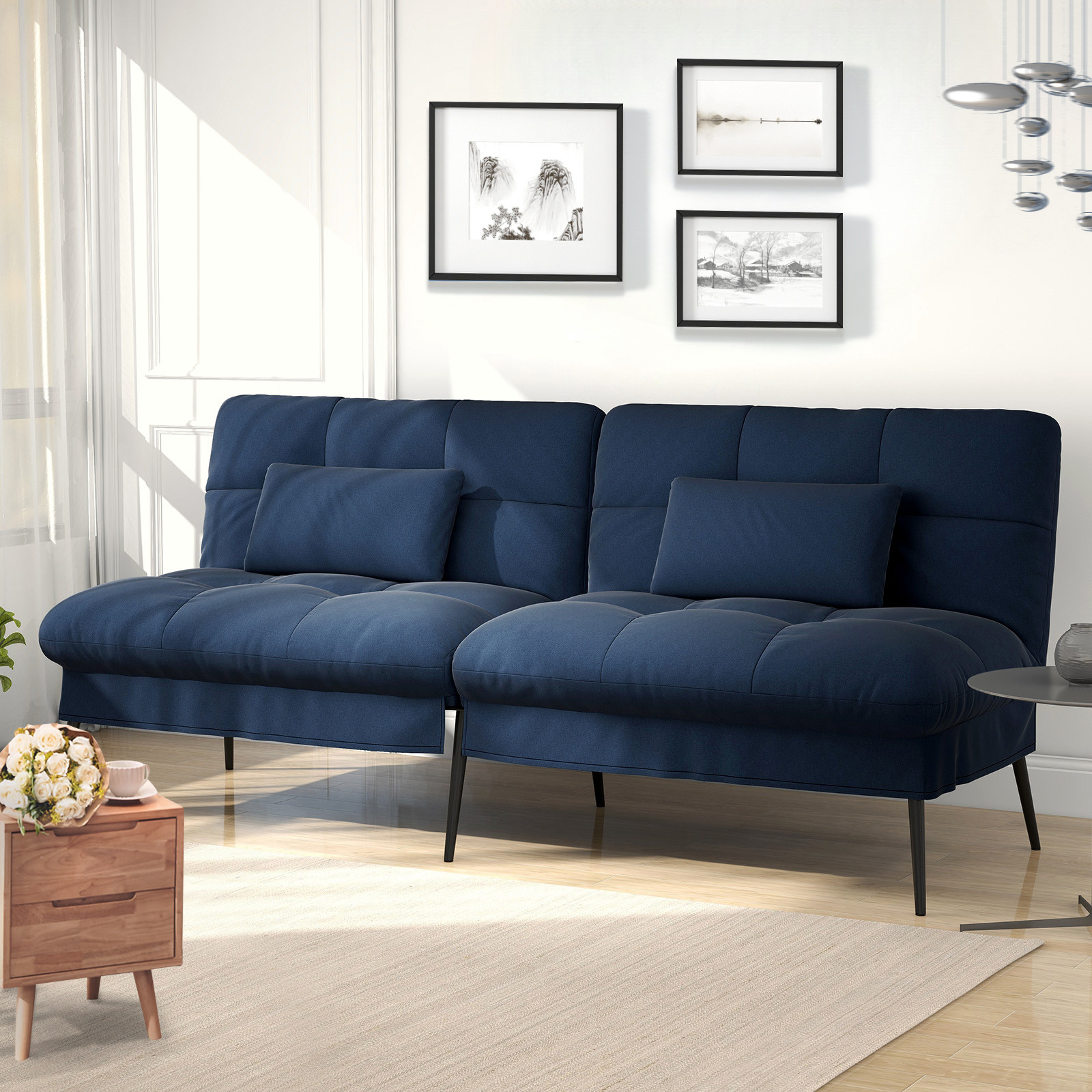 COMHOMA 3-zits Slaapbank met verstelbare rugleuning en afneembare bekleding, Blauw