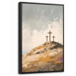 LEINWAND Bilder mit Rahmen - Hügel - Abstrakt - Christentum - Kreuz - 40x60