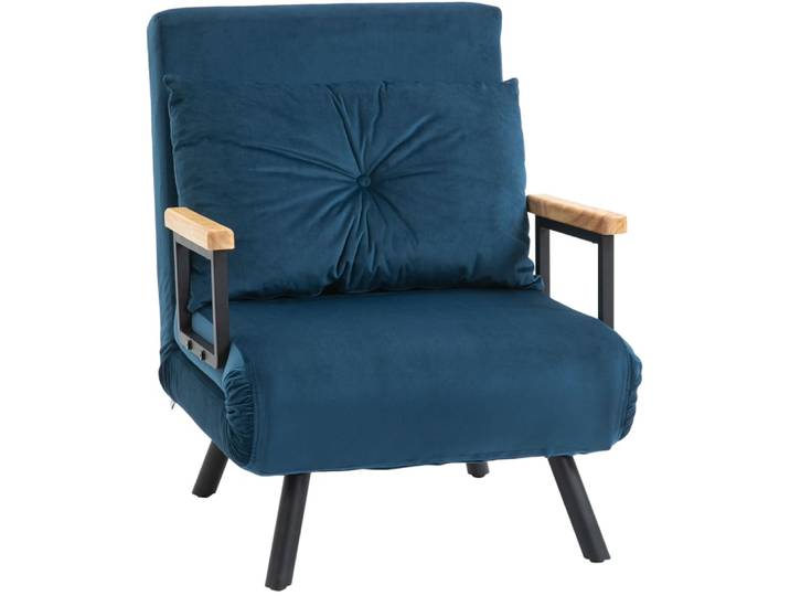 Fauteuil convertible en polyester bleu inclinable 63x73x81 cm