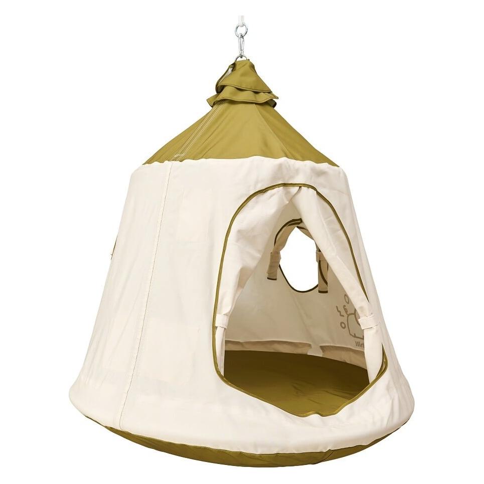 2KIDS TOYS Houpací stan bílá, zelená / Závěsná houpačka / LED řetěz / interiér i exteriér / 3+ (2D98407)