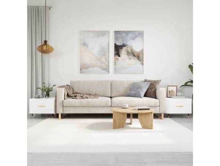 HEFZGDB Couchtische 2 STK. Weiß 50x50x40 cm Holzwerkstoff mit Schublade und Eisenbeinen für Wohnzimmer Stauraum