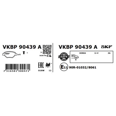 SKF Bremsbelagsatz, Scheibenbremse VKBP 90439 A für HONDA