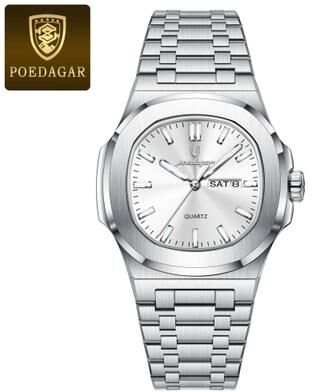 Uplifted Finds Poedagar Original Square Quartz Watch For Men silver white