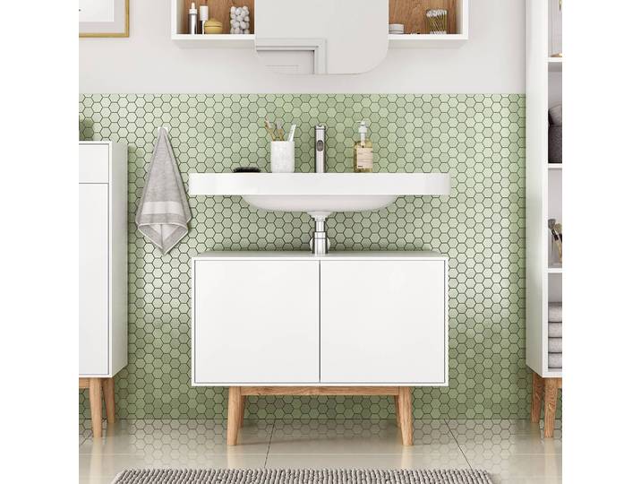 Meuble sous lavabo 80 x 60 x 46cm Blanc/Blanc