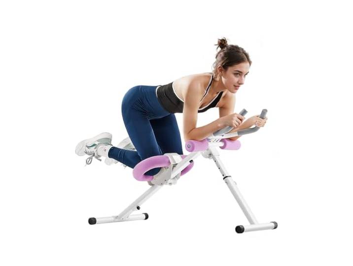 VEVOR Buikspiertrainer, buiktrainer, AB-machine, fitnessstudio, buiktrainer, 150 kg gewichtscapaciteit, buikspiertrainer, krachttraining, inklapbaar verstelbaar fitnessapparaat, wit + roze