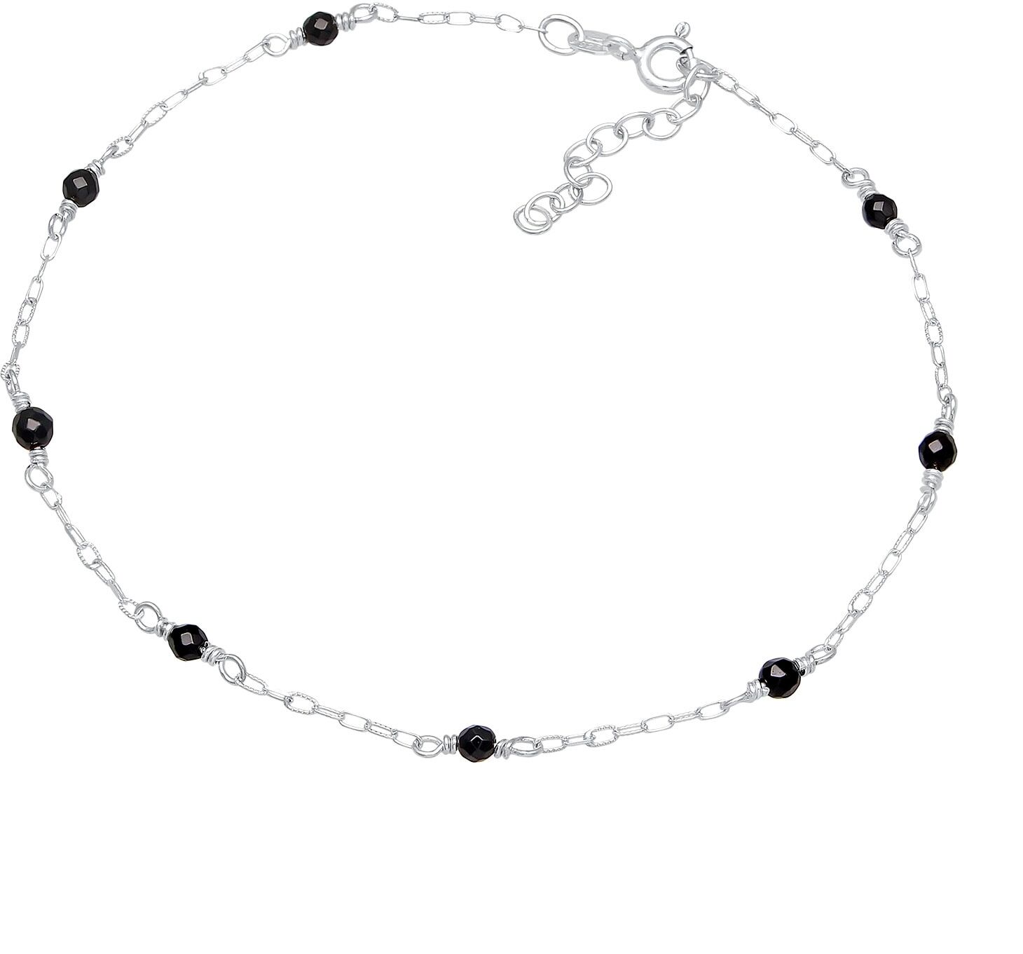 Fußkette ELLI "Fußschmuck Onyx Perlen Elegant 925 Silber" Gr. 22, silber, Fußketten, Damen, Silber 925 (Sterlingsilber), Fußkette