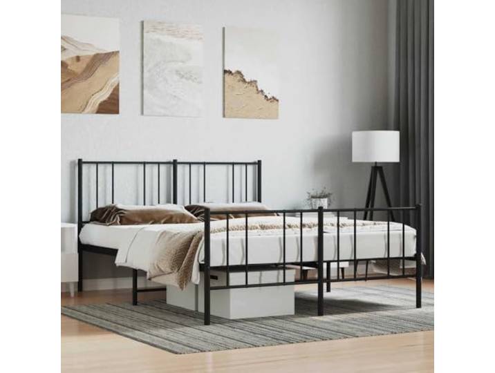 RJPLMFV Bettgestell, Metall, 120 x 190 cm, Schwarz Pulverbeschichteter Stahl, inklusive Latten, Stauraum unter dem Bett, Kopfteil für Rückenunterstützung