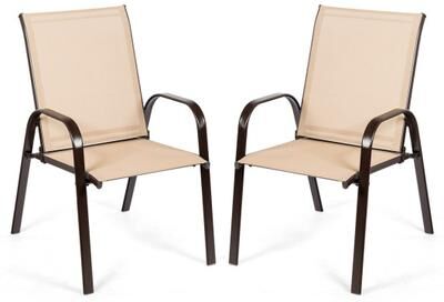 Costway 2 Pcs Patio Chairs Outdoor Dining Chair with Armrest-Beige