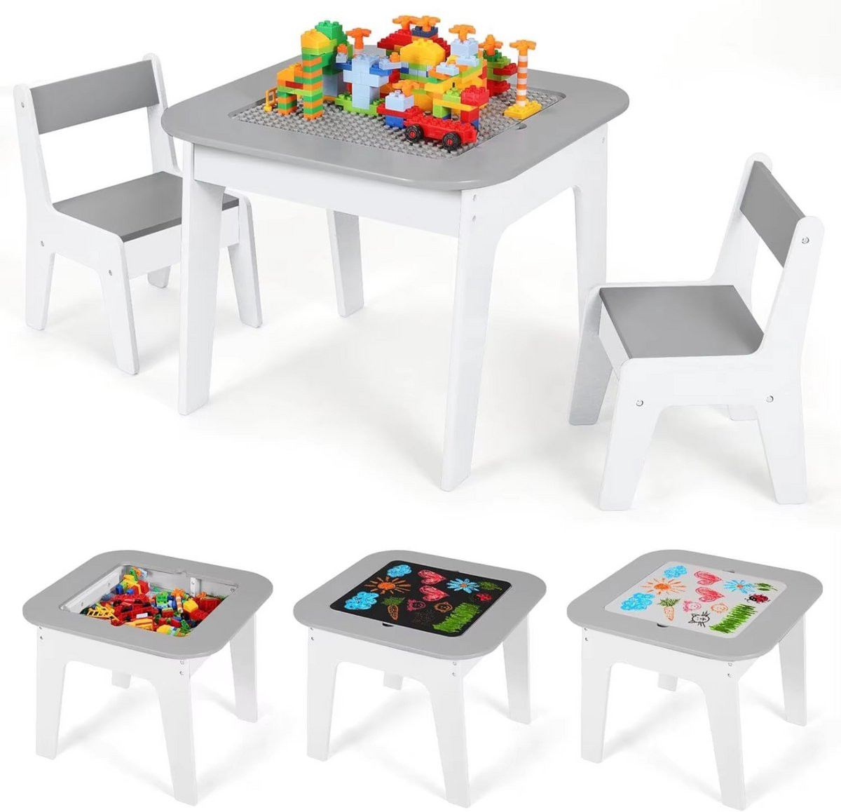 Bolt Edge Kindertafel en stoeltjes set met opbergruimte - Grijs