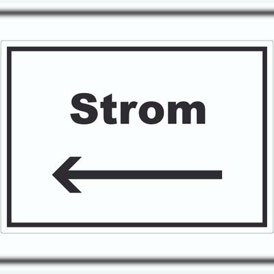 HB-Druck Strom Aufkleber mit Text und Richtungspfeil links Anschluss waagerecht A4 (210x297mm)