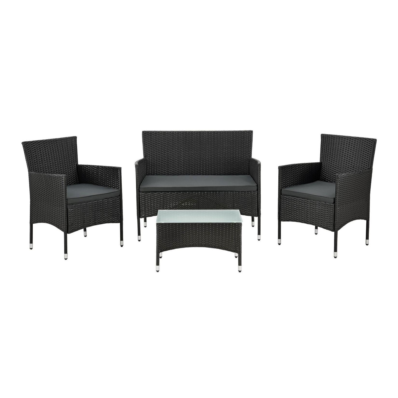 Juskys Polyrattan Gartenmöbel-Set Fort Myers schwarz mit Tisch, Sofa, 2 Stühle & Auflagen