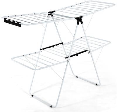 Costway 2-Tier Foldable Clothes Drying Rack with Adjustable Gullwing