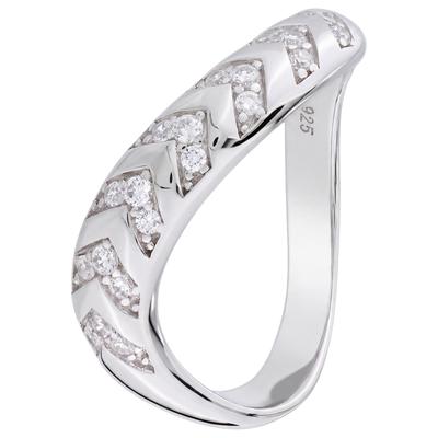 Silberring JOBO "Ring Welle geschwungen" Gr. 52, silber (silber 925), Fingerringe, Damen, 52, Silber 925 (Sterlingsilber), Silberring, 925 Silber mit 21 Zirkonia