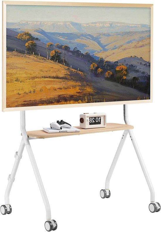 Rollbarer TV-Ständer - Mobiler TV-Wagen - Für die Präsentation von Fernsehgeräten - Für horizontale und vertikale Bildschirme - Für Bildschirme von 49 bis 80 Zoll - Weiß