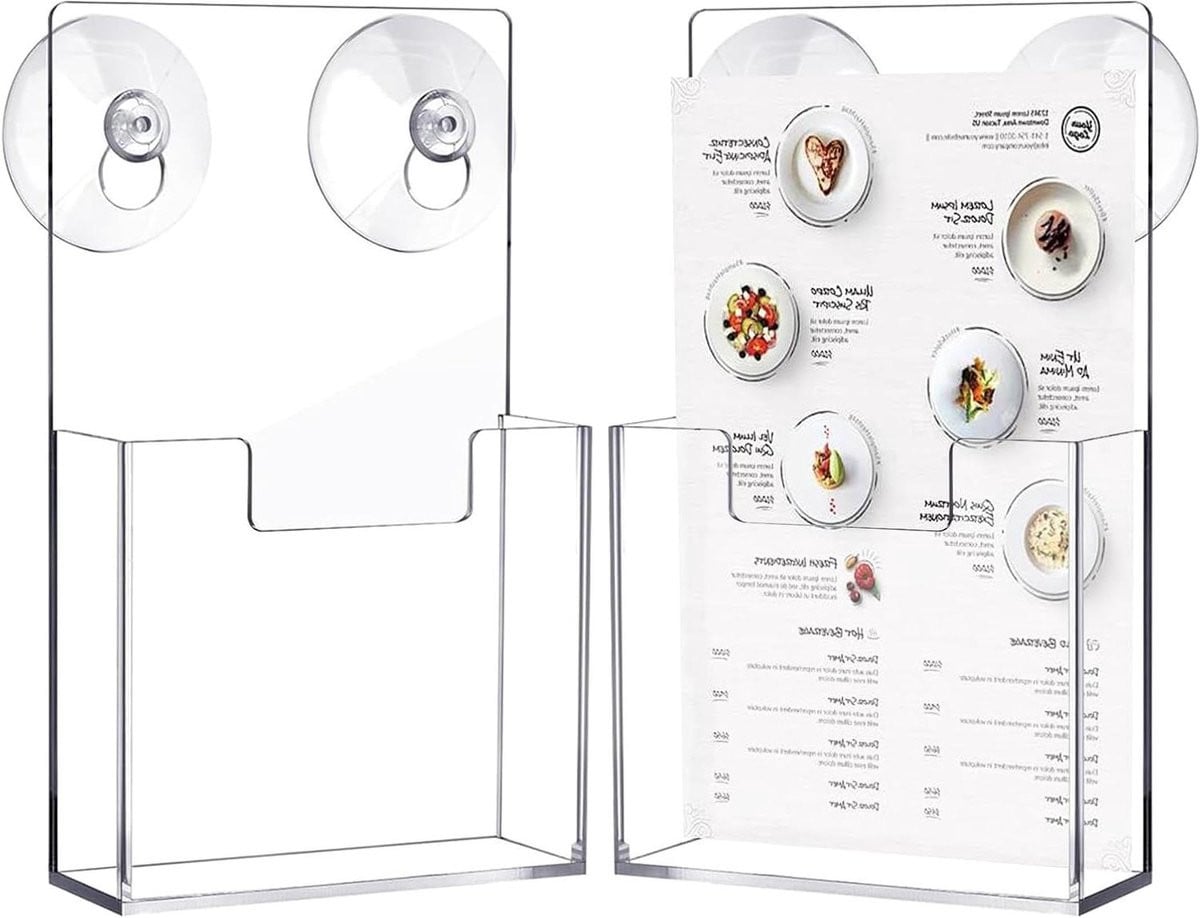 Transparante Acryl Folderhouder Brochure Organizer met Dubbel Zuignapsysteem - 175 x 52 x 52 cm