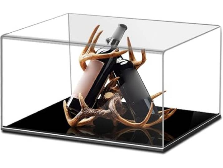 MOZ4dxy Vitrine aus Acryl, stapelbare transparente Sammlerbox for die Arbeitsplatte, würfelförmiger staubdichter Organizer, klar((LxWxH) 25x25x20cm)