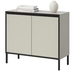 KOMMODE Sand / Kaschmit mit Schwarz, 2-türiges Sideboard mit 4 Fächern 92 x 83 cm