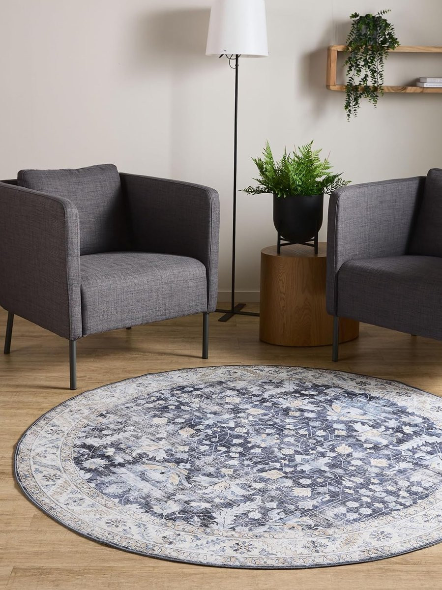 Rond vloerkleed Gent vintage abstract modern blauw