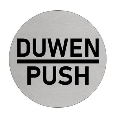 CombiCraft Aluminium Türschild "DUWEN - PUSH", silberfarben, Ø75 mm mit 3M-Klebeband