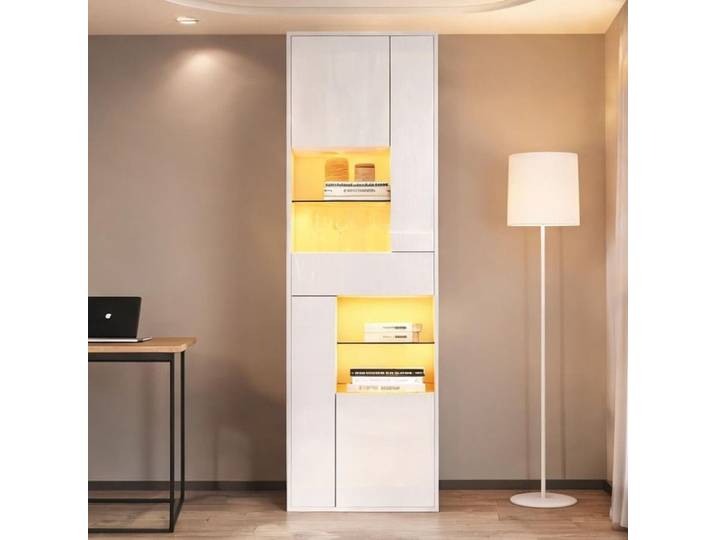 Vitrine haute blanc classique 55x38x170 cm avec LED et 11 compartiments