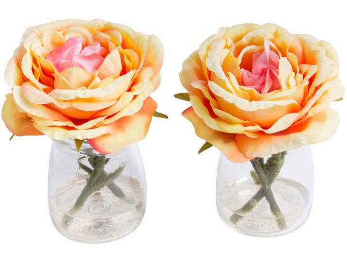 Kunstblume BOTANIC-HAUS Rose im Glas , orange, B:9cm H:11cm T:9cm Ø:9cm, Kunststoff, Kunstpflanzen, Kunstblume