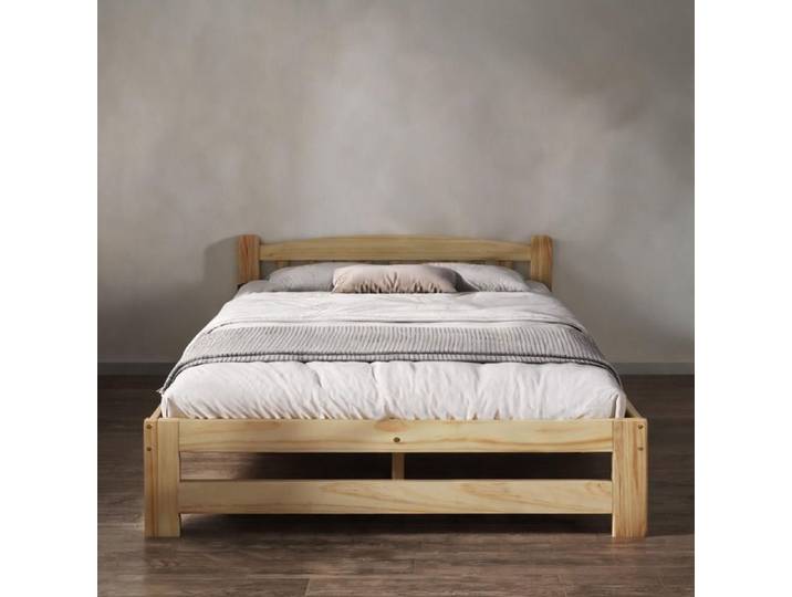 Lit double 2 places 140x200 cm style naturel en bois massif warm natural avec sommier à lattes inclus
