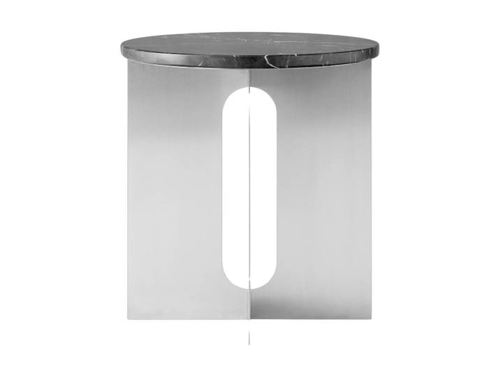 Audo Copenhagen Table d appoint Androgyne Nero Maquina marbre-acier brossé, Ø42 cm'