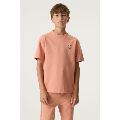 Rundhalsshirt GARCIA, Jungen, Gr. 140/146, rosa (sunburn), Jersey, Obermaterial: 80% Baumwolle, 15% Polyester, 5% Elasthan, bedruckt, normal hüftbedeckend, Rundhals, Shirts Rundhalsshirt, mit kleinem Frontprint, for Boys