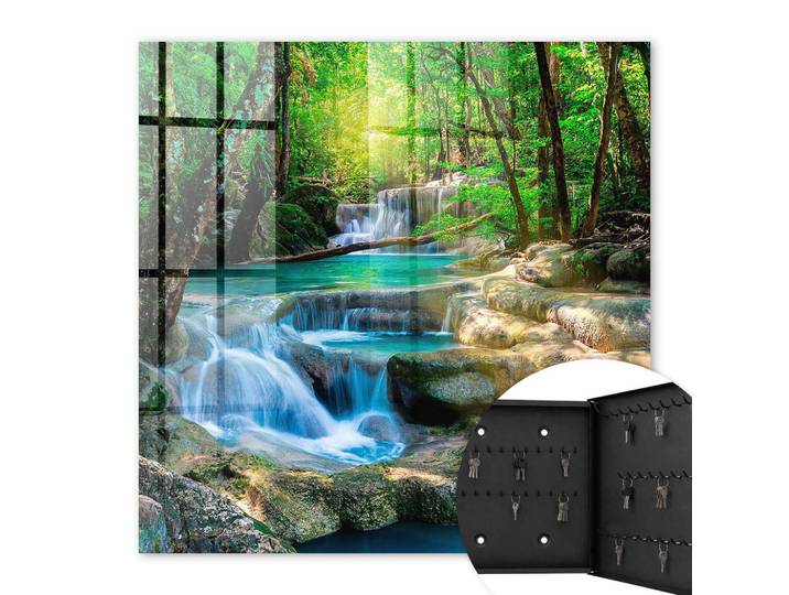 Tulup Schlüsselbox Schwarz 30x30 cm- Türöffnung nach rechts - Paradiesische Oase, Grün, Metall, Beton Optik, Rechteckig, 30x30x5 cm, Garderobe, Schlüsselkästen & Schlüsselboards