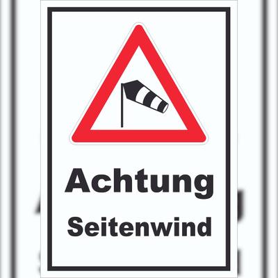 HB-Druck Schild Achtung Seitenwind A3 Rückseite selbstklebend