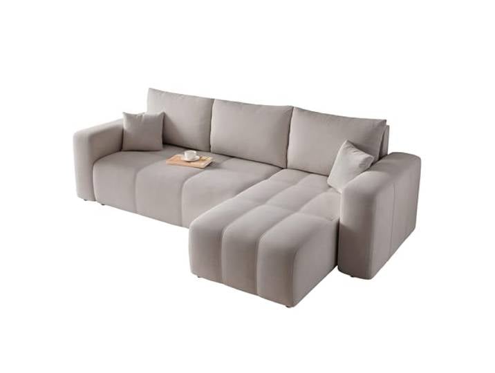 IDOHOME Sofa mit Schlaffunktion 145x248 - Hellgrau Ecksofa mit Schlaffunktion und Bettkasten - Sofa 3 Sitzer - Schlafsofa - Couch - Schlafsofa mit Bettkasten
