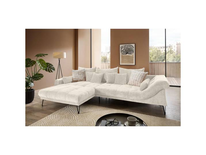 Livetastic Ecksofa Garda, Creme, Metall, Uni, 4-Sitzer, Füllung: Schaumstoff,Schaumstoff,Schaumstoff,Schaumstoff, Ottomane links, L-Form, 310x192 cm, Rücken echt, Wohnzimmer, Sofas & Couches, Wohnlandschaften, Ecksofas