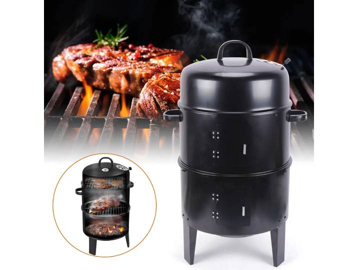 Poêle à barbecue 3 en 1, gril fumé multifonctionnel, gril d'extérieur Portable à 2 couches, pour la viande et les aliments