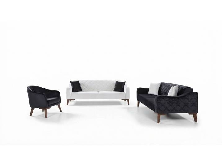 Xlmoebel Polstergarnitur Sofa 3+3+1 Set mit blauen Textilpolstern und Sesseln, (Polstergarnitur, 3-tlg., 3+3+1 Set), Made in Europa