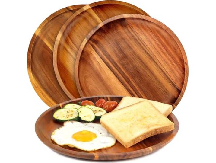 Akazienholz Teller Set 4-teilig – Große Holzteller Ø 30 cm, Nachhaltige & Kratzfeste Essteller aus Massivholz, Premium Qualität für Frühstück, Dinner, Snacks, BBQ & Dekorative Tischkultur