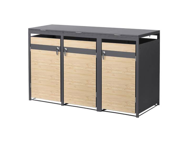 Ml-Design Mülltonnenbox 3er Anthrazit-Lärchenoptik, Hellbraun, Metall, 240 L, Rechteckig, 200x120x80 cm, Gartenzubehör, Mülltonnenbox