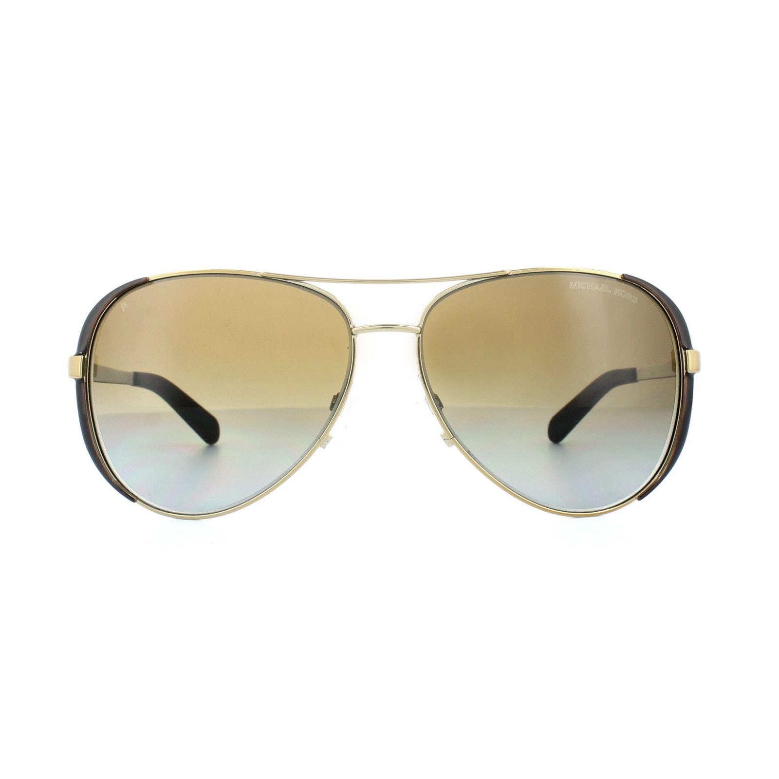 Michael Kors Aviator Womens Gold Dark Chocolate Brown Gradiënt Polariseerde zonnebril