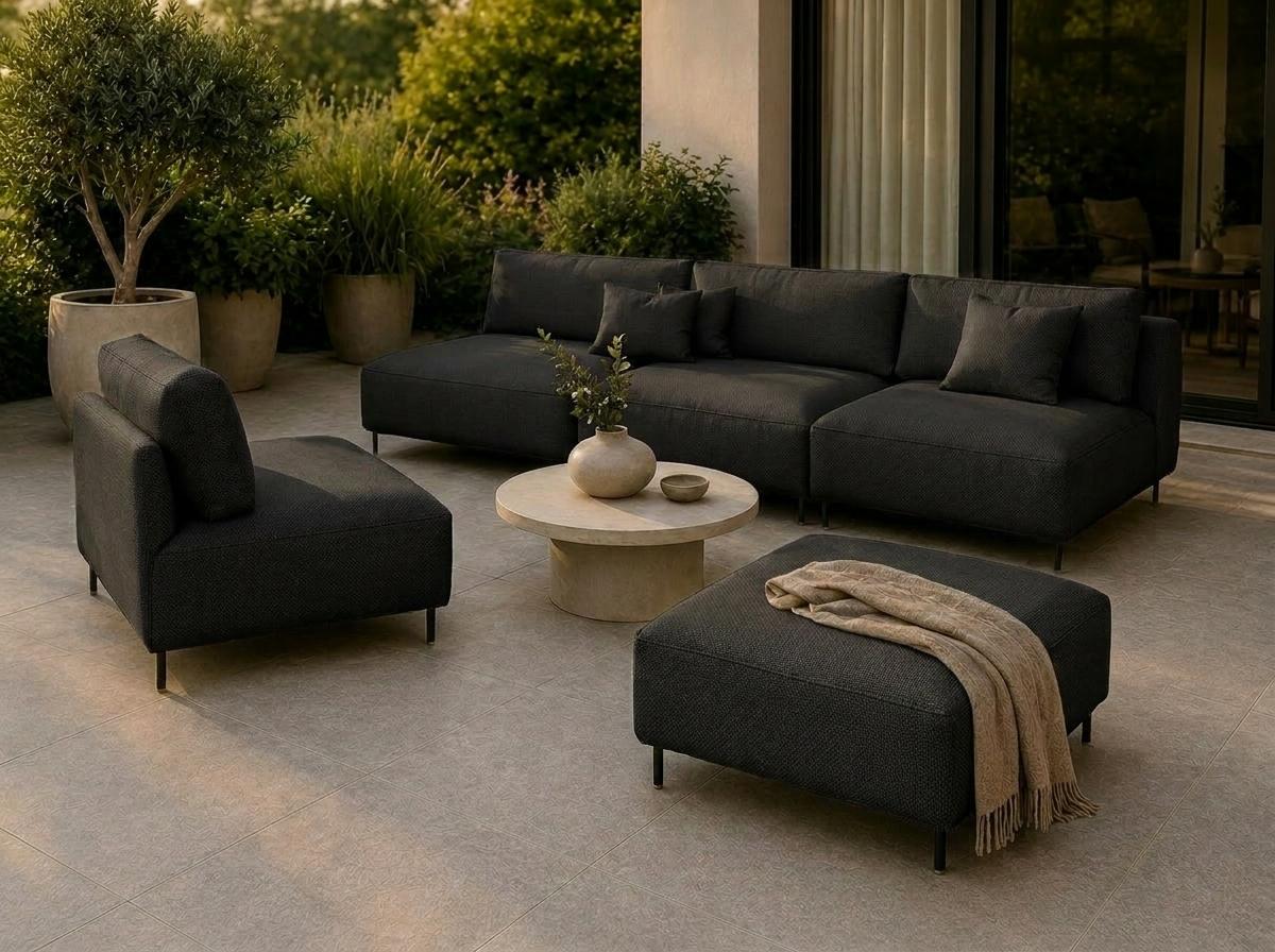 Garten Lounge Set SUN - Outdoor Möbel Set mit Sofa, Sessel und Hocker, UV-beständig und wasserabweisend