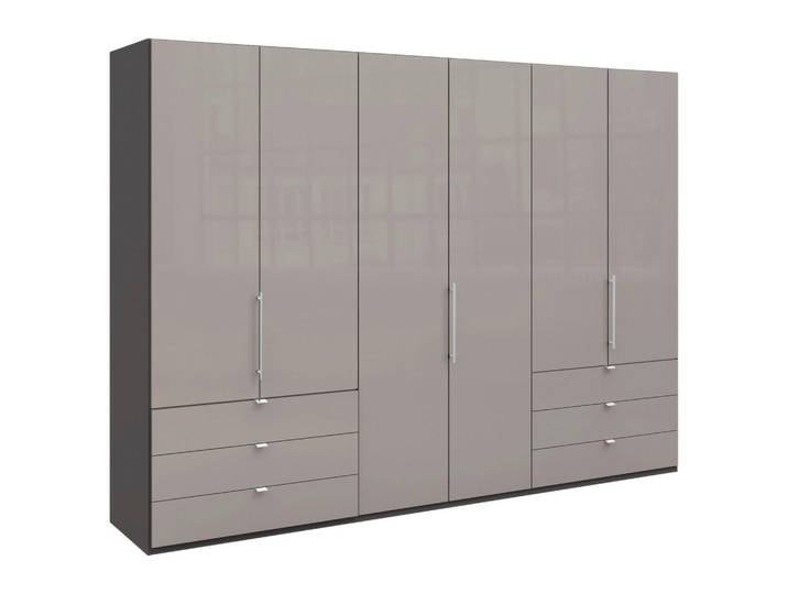 Venda Falttürenschrank Loft, Hellgrau, Dunkelgrau, Glas, 6 Fächer, 6 Schublade(n) Schubladen, 300x216x58 cm, ISO 9001, Made in Germany, Typenauswahl, Beimöbel erhältlich, umfangreiches Zubehör in verschiedenen Größen erhältlich, Schlafzimmer, Kleiderschränke, Falttürenschrank