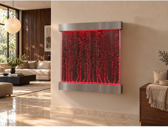 Große Wassersäule mit mehrfarbigen LED-Luftblasen - Edelstahl - B 114 x H 122 cm - CECILY