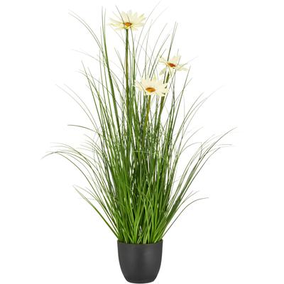 Kunstgras CREATIV GREEN "Gras mit Margeriten", grün, H:71cm, Obermaterial: 95% Kunststoff, 5% Polyester, Kunstpflanzen, mit naturgetreuen Halmen