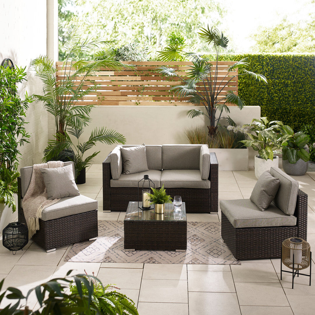 Sol 27 Outdoor Miacomet Modular PE Rattan Garden Sofa Set and Table for Modern Gardens and Patios (Cover Included) Brown Cushion/Brown Frame 4