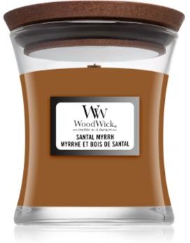 Woodwick Santal Myrrh vela perfumada com pavio de madeira 85 g. Santal Myrrh