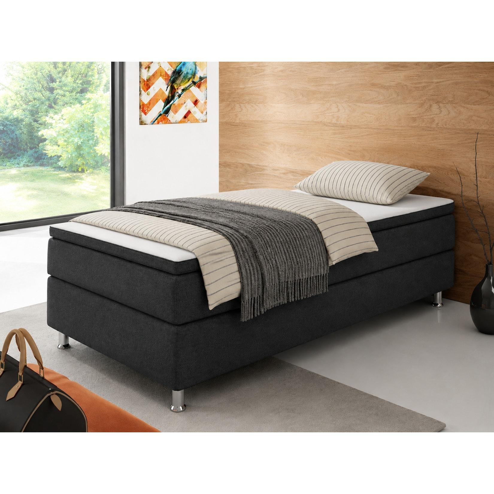 Box 90 cm mit 7 Zonen Taschenfederkernmatratze und Topper Webstoff Anthrazit