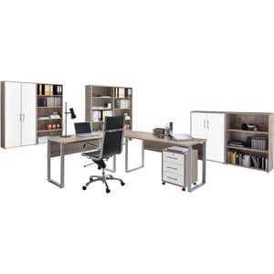 BMG-Möbel Büromöbel-Set Office Edition Set 7, Schreibtisch, 2 Schränke & 4 Regale, eiche / weiß