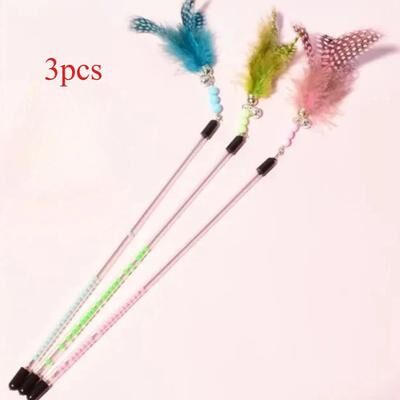 Inspired Finds 3 Piece Retractable Feather Wand Cat Toy Set For Interactive Play And Exercise 3pcs