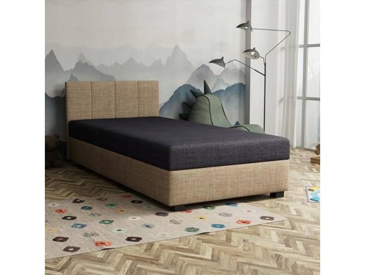 TAPCZANY24 - Boxspringbett Adel 120x200 cm mit Taschenfederkern Matratze Bett mit Matratze, Polsterbett mit Bettkasten, Gepolstertes Einzel Bett, Schlafsofa - Goldbeige mit brauner Matratze