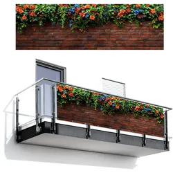 BALKON-SICHTSCHUTZ Blumen - Wand - Grün - Orange Windschutz 300x95 cm