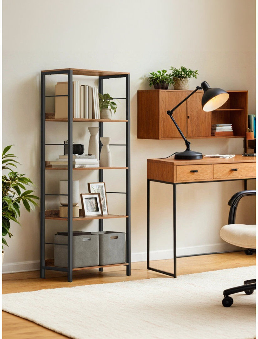 Rio 60cm W Steel Bookcase Brown，Black (5 Shelves) 144" H x 60" W x 30" D